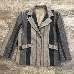 Striped Women's Jacket - Blue, Gray, Brown